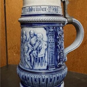 Antique REINHOLD HANKE German Beer Stein 1.0L | Mold #368 Westerwald Salt Glaze